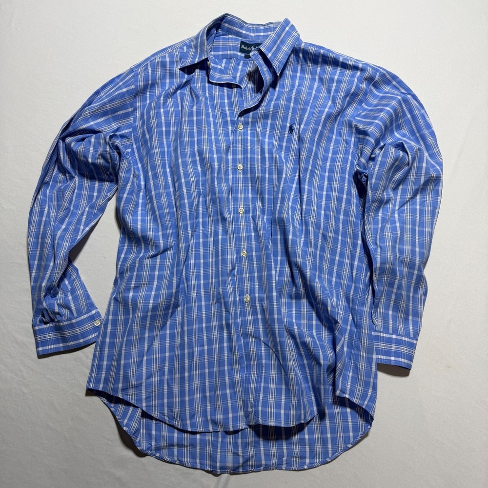 Ralph Lauren Blake Men's L Blue Plaid Button Down Shirt Cotton Long Sleeve